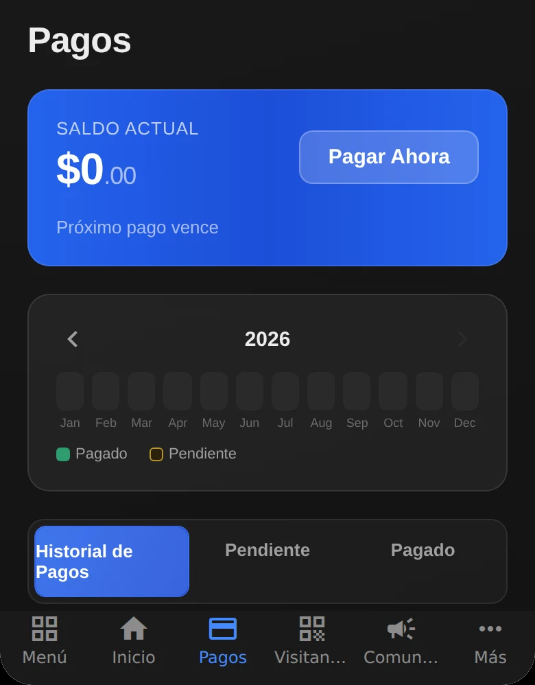Écran des paiements de l'app Fami montrant le solde et une grille de paiement sur douze mois
